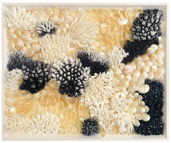 Natural Coral and Abalone in Indigo and Gold Wall Art